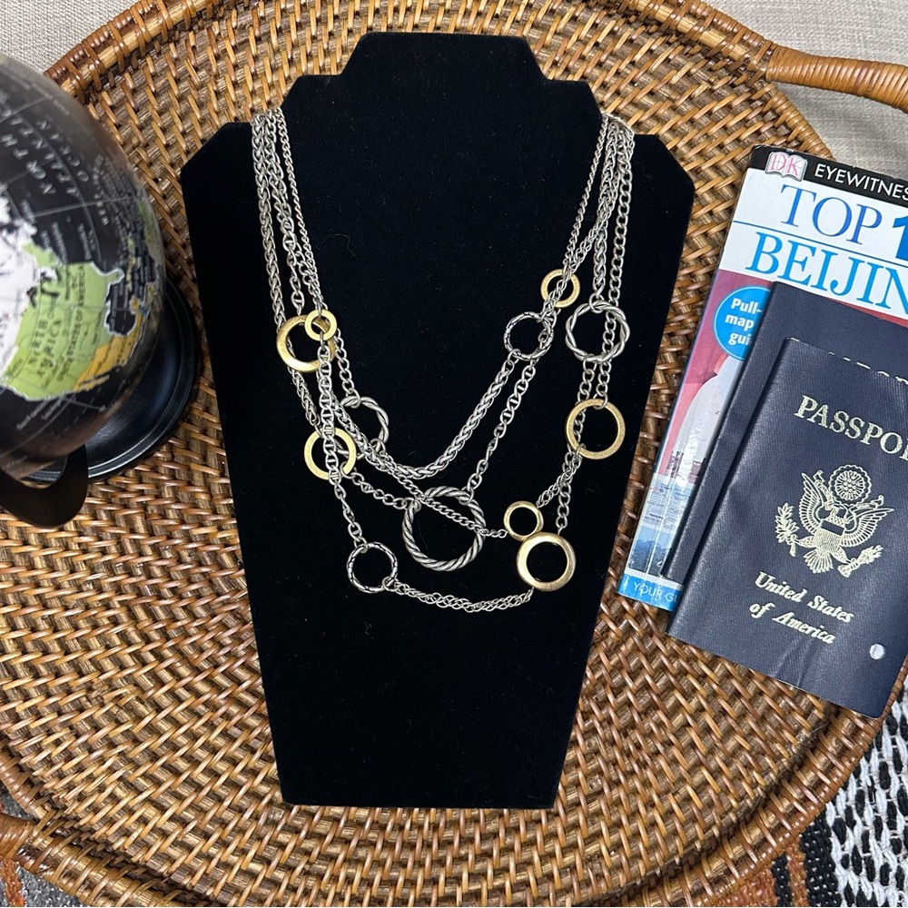 Gold Silver Tone Chain Round Necklace